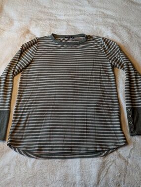 Pink Clover Olive & Cream Striped Long-Sleeve Crewneck
